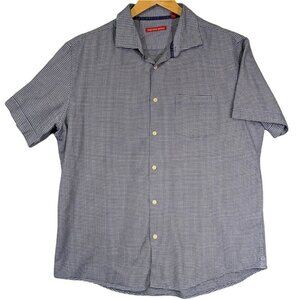 Saks Fifth Avenue Button Up Shirt Mens XXL Blue Micro Dot‎ Short Sleeve Resort